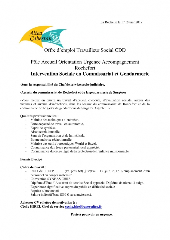 Offre d emploi gendarme